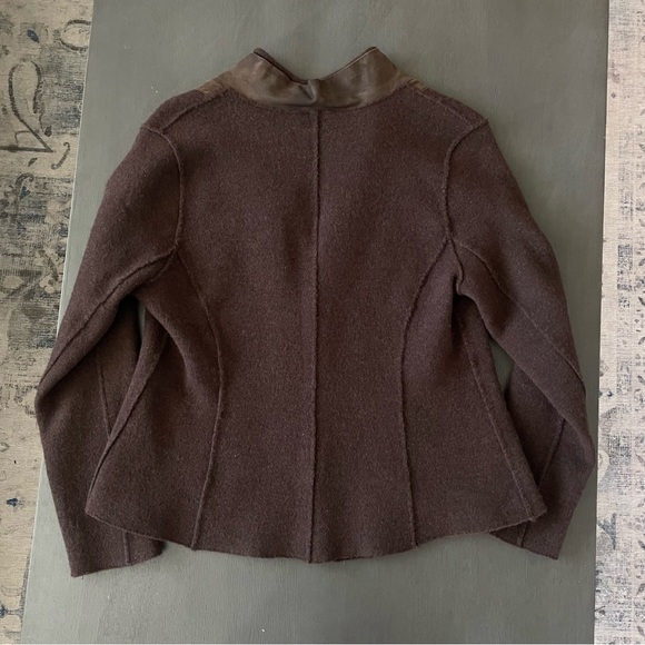 Eileen Fisher Wool and Lamb Leather Blazer Jacket, Brown, Size Large - Picture 8 of 12